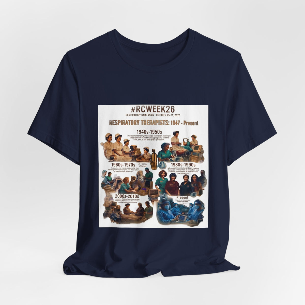 RC Week Timeline T‑Shirt — Respiratory Therapy Through the Decades Tee (1940s–Present)