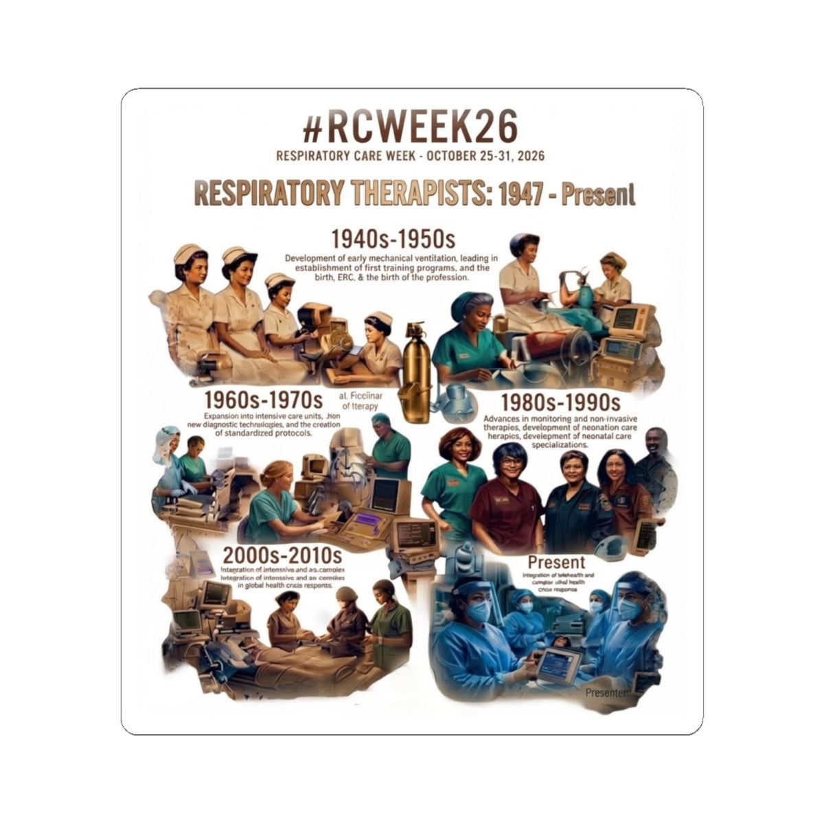 Respiratory Therapist Evolution Sticker — #RCWEEK26 Historical Timeline Kiss-Cut Sticker