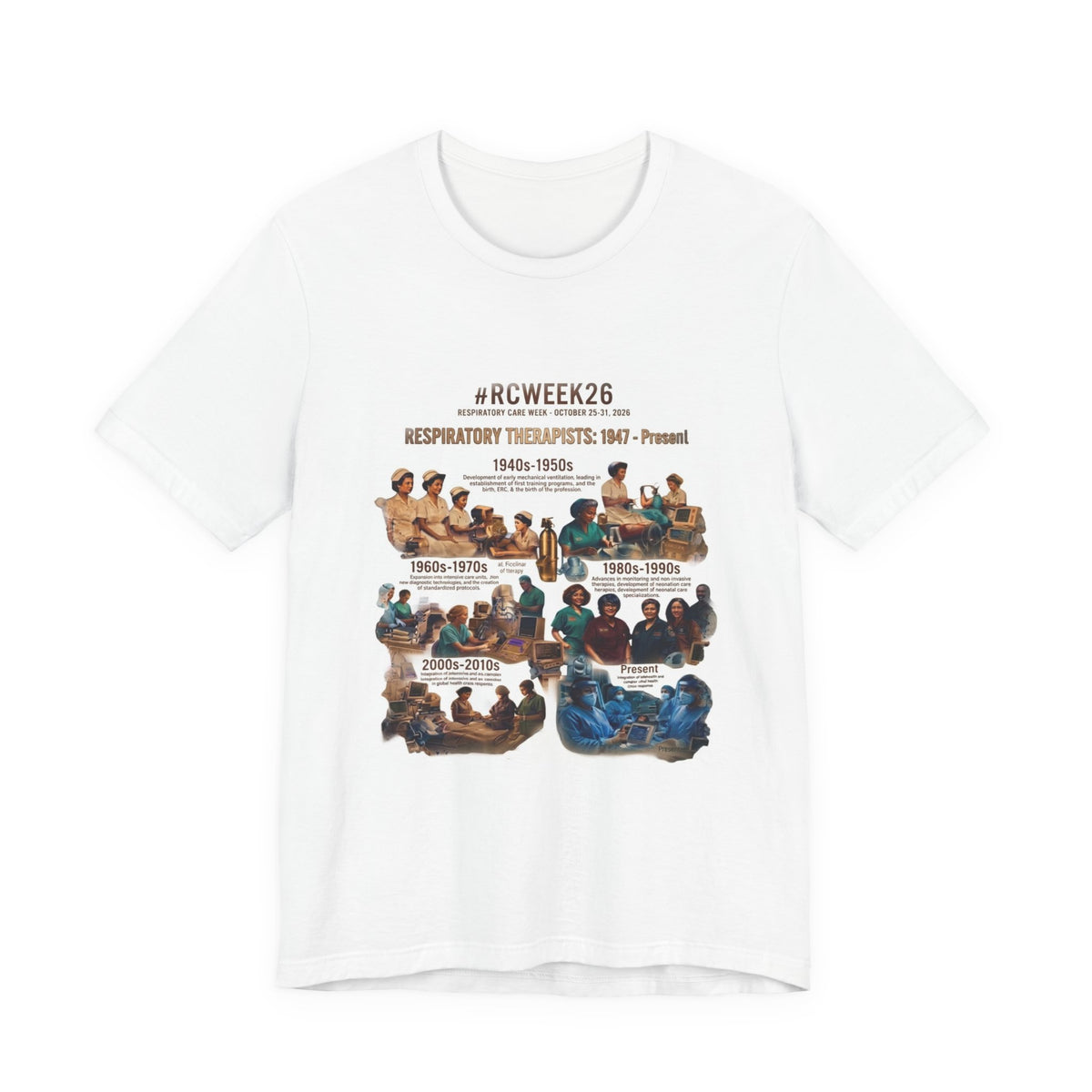 RC Week Timeline T‑Shirt — Respiratory Therapy Through the Decades Tee (1940s–Present)