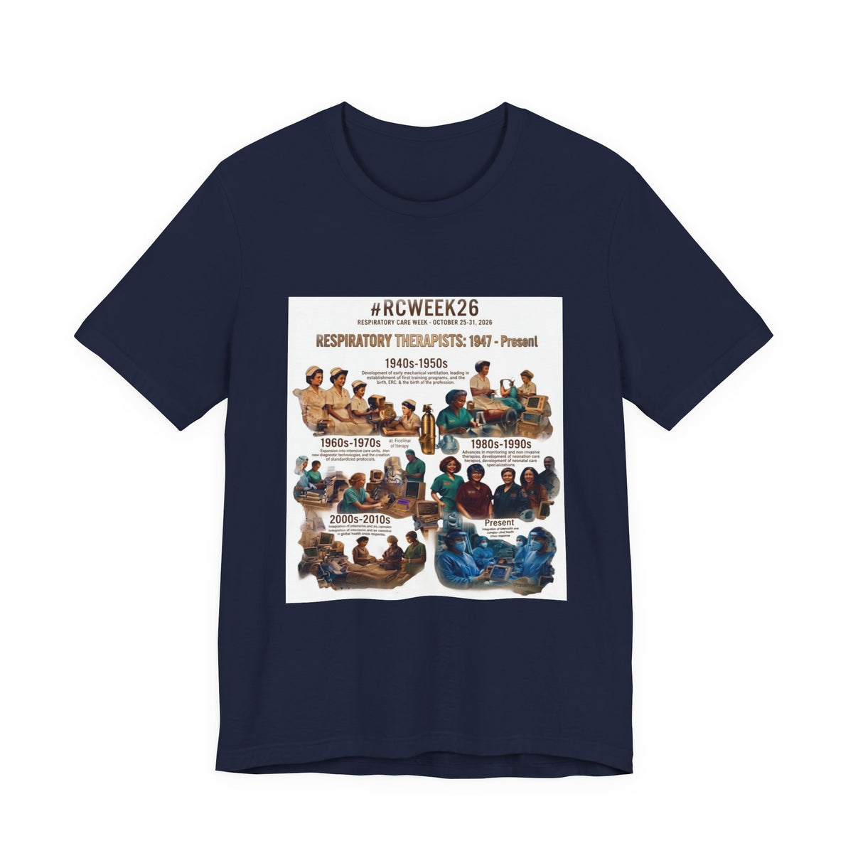 RC Week Timeline T‑Shirt — Respiratory Therapy Through the Decades Tee (1940s–Present)